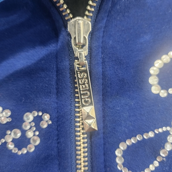 [ Guess Jeans]Royal blue,CUTEST, ZIP UP, HOODED JACKET W/ LACE TIES & RHINESTONE - Picture 5 of 16